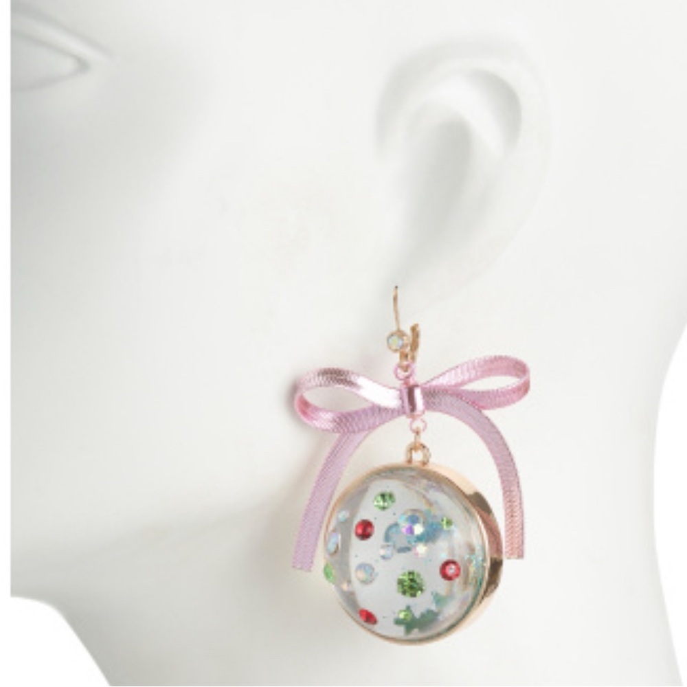 Betsey Johnson Pink Bow Earrings with Multicolor Accents